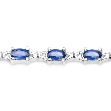 4.18 Carat Genuine Blue Sapphire .925 Sterling Silver Bracelet
